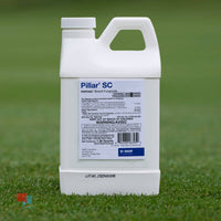 Pillar SC Liquid Fungicide - Brown Patch and Dollar Spot Control Pillar SC Bottle on Lawn