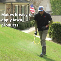 Yard Mastery 4-Gallon Backpack Sprayer ron henry spraying sloped lawn with backpack sprayer