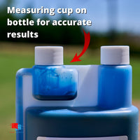 Turf Mark Blue Spray Indicator Dye - 1 Quart Measuring cup on TurfMark on Bottle