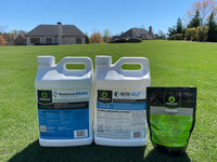 Nutri-Kelp™ - Liquid Kelp, Release Zero and Byospxtrum bottles on golf course lawn