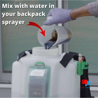 Pour nutri-kelp into backpack sprayer